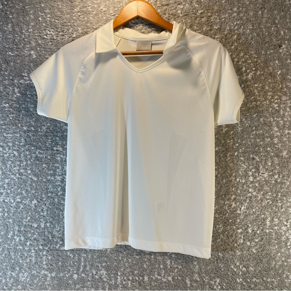 Nike Polo Shirt Women Medium 8-10 White Golfing Golf DriFit Top Polyester Stain